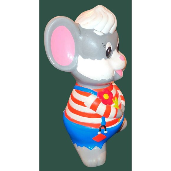 Vintage Mouse Ceramic Coin Bank With Red White Striped Shirt Blue Overalls Kit - Picture 3 of 9